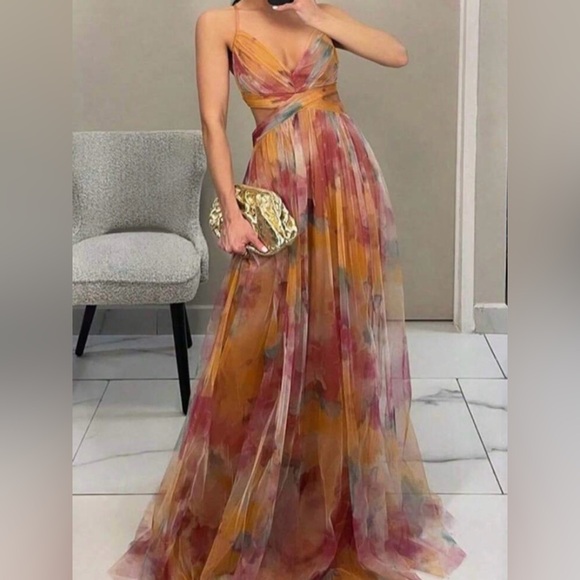 Elegant Yellow Floral Maxi Dress